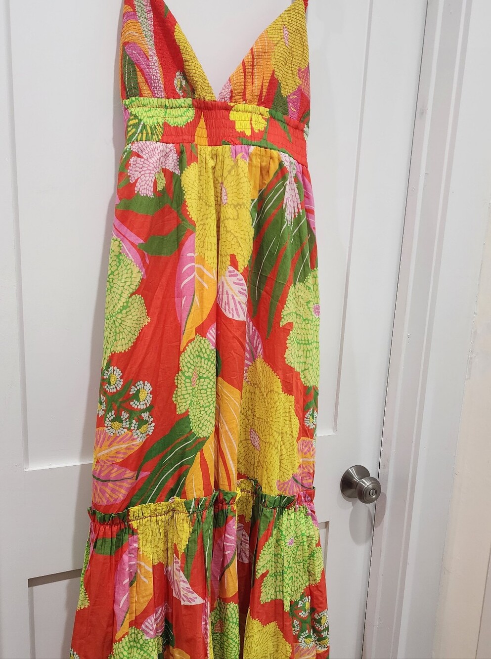 FARM Rio Tropical Maxi Dress in Red, Green, Yellow, Size Large